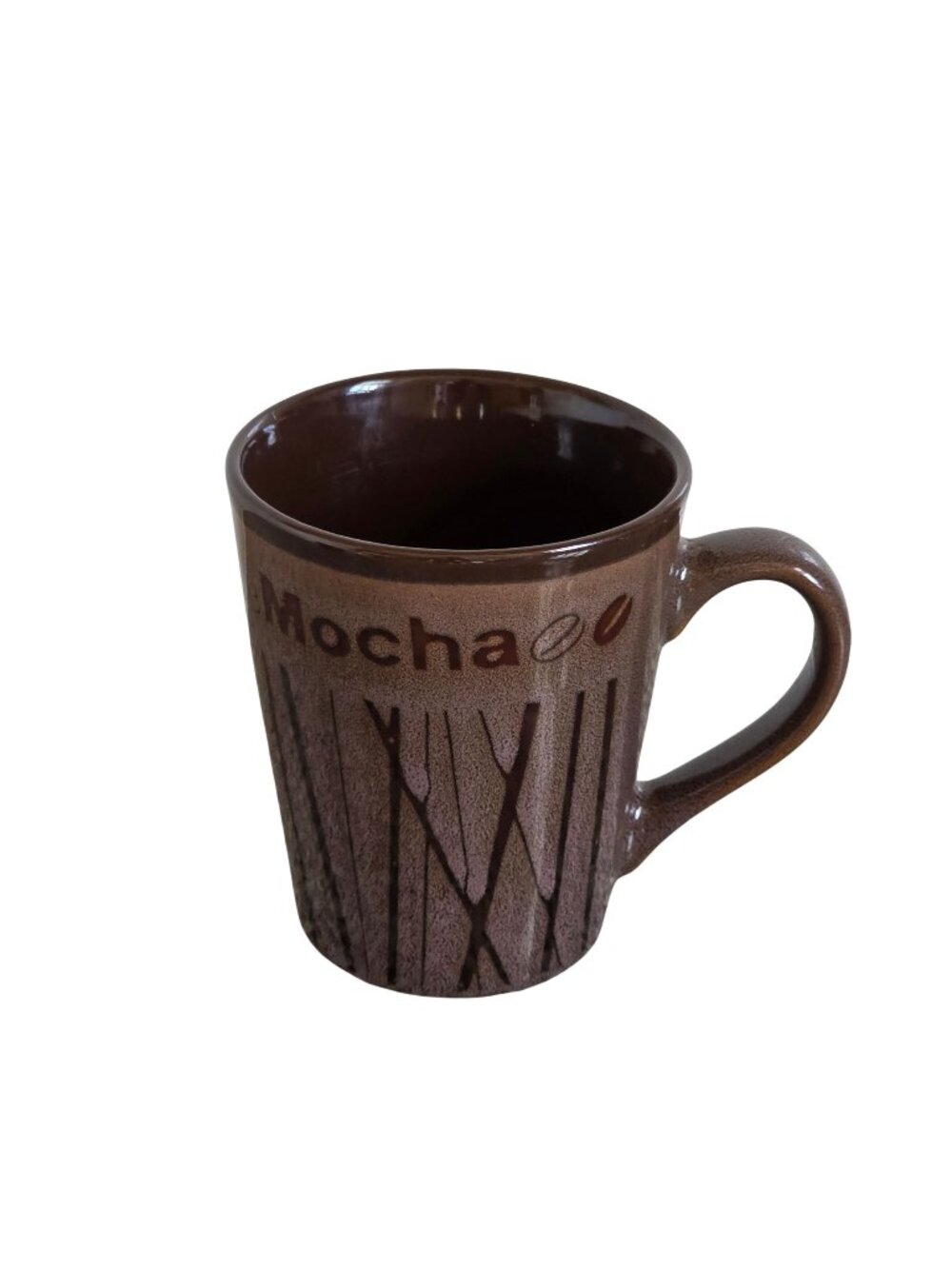 Vintage Cappuccino Coffee Mucha Brown Ceramic with Vertical Stripe Textures
